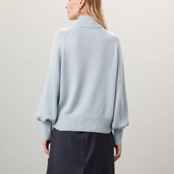 Marissa Webb Blue Turtleneck Sweater MEDIUM Balloon Sleeve Soft Oversized $270 - Picture 2 of 10